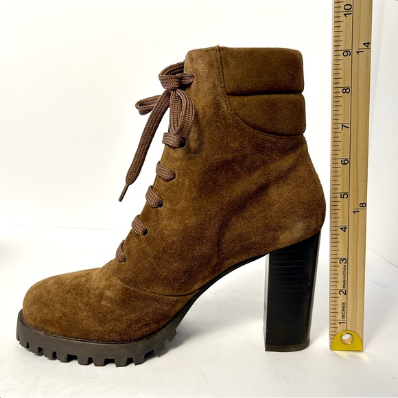 Stuart Weitzman Cyler Boot Suede Shoe Poetcore Dark Academia Combat Brown Size 7 - Picture 12 of 14